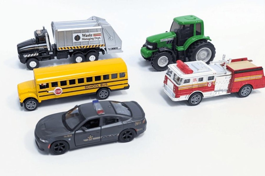 Montessori Materials Stortz Toys | Diecast Community Vehicles With Nomenclature Cards (Set Of 5)