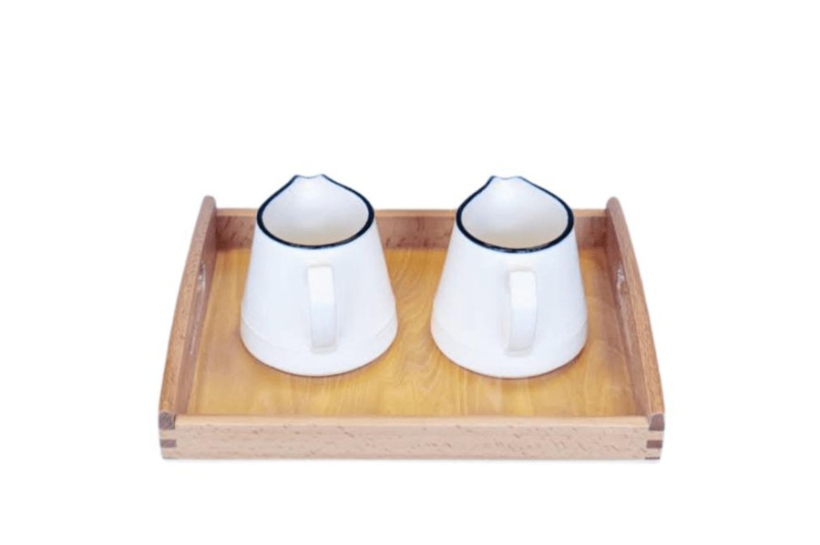 Montessori Materials MVITA | Montessori Dry Pouring Activity - Includes 2 Porcelain Pitchers & Wooden Tray