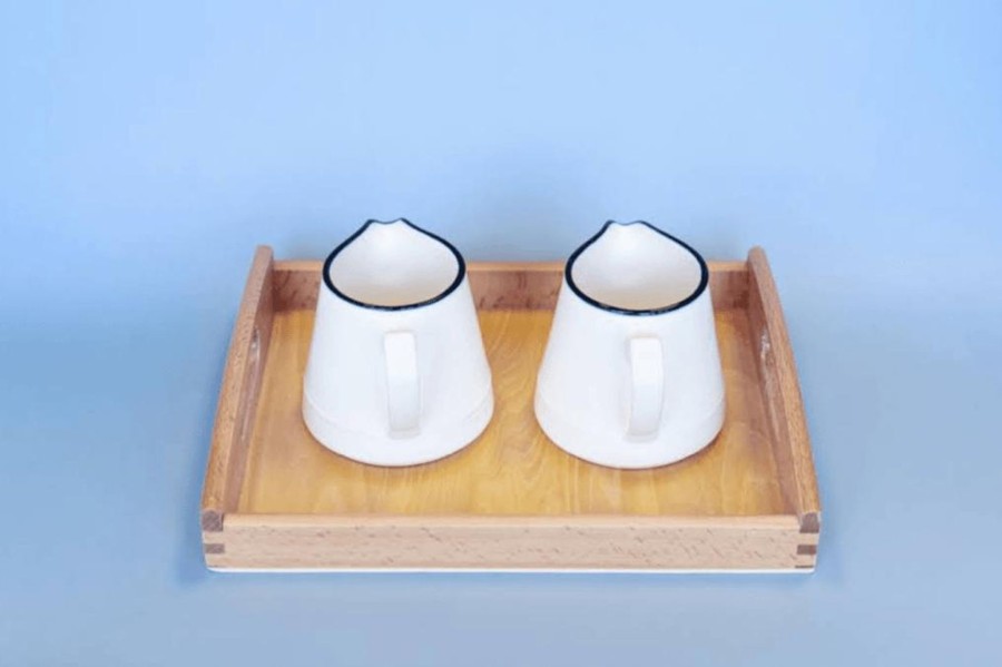 Montessori Materials MVITA | Montessori Dry Pouring Activity - Includes 2 Porcelain Pitchers & Wooden Tray