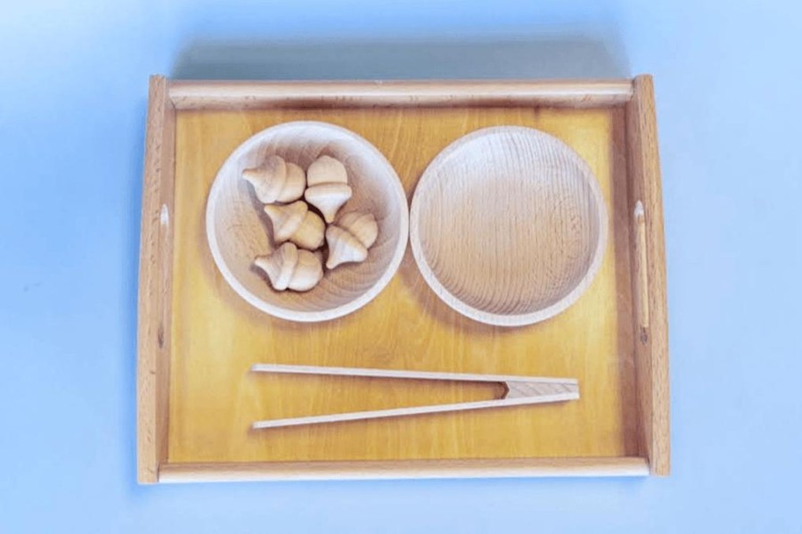 Montessori Materials Fire the Imagination | Montessori Tonging Activity - Acorns - Includes Tongs, Tray, Bowls And Wooden Acorns